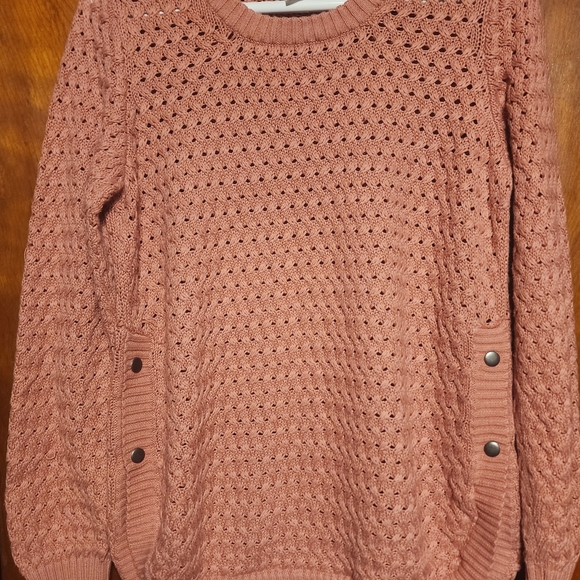 VENUS Dusty Rose Open-Knit Crew Sweater - Picture 3 of 4